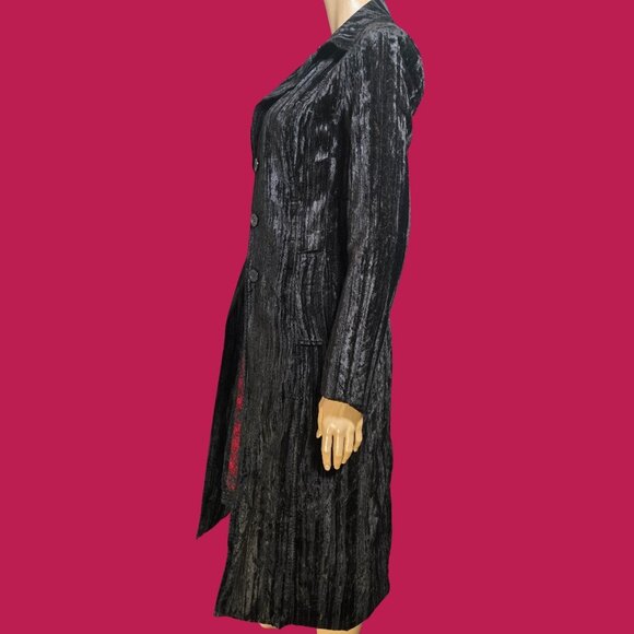 Y2K Guess Black Velvet Long Jacket Trench Coat Size S Gothic Witchy Whimsigoth - Picture 8 of 14